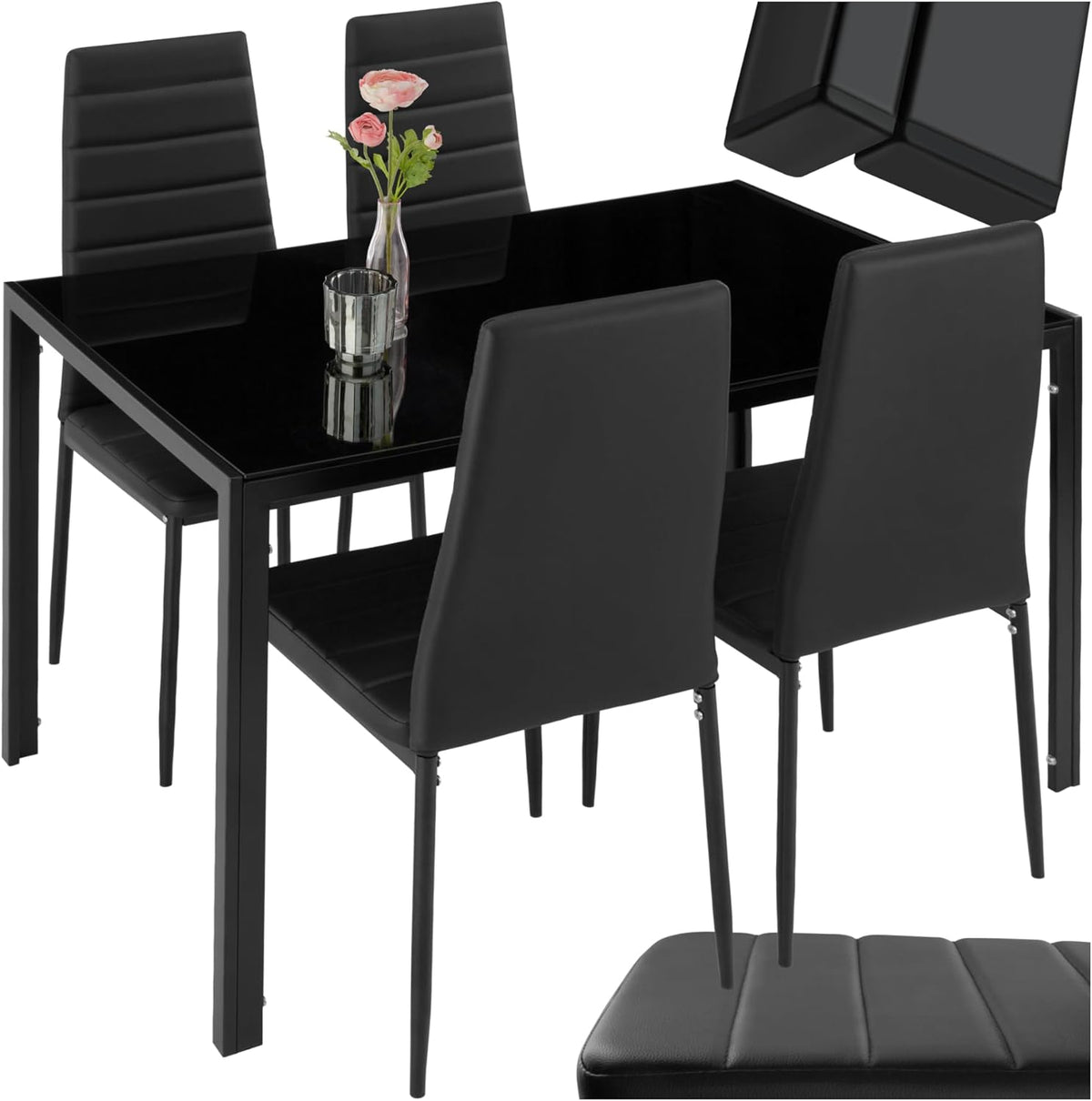 silla, acero, vidrio, negro, para la cocina, tectake
