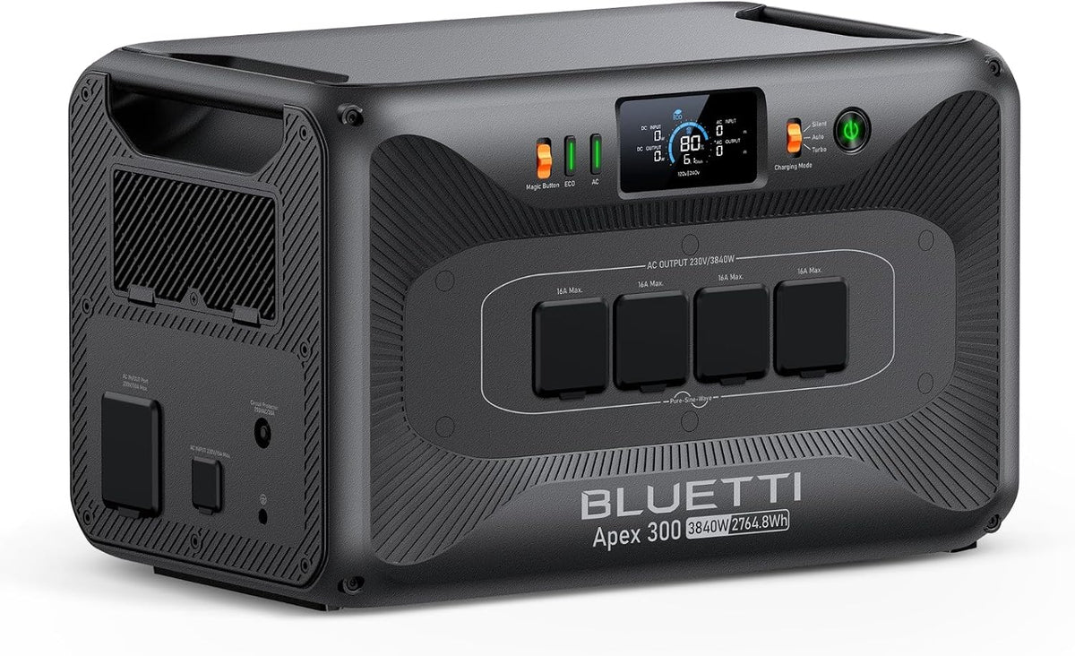 Generadores, 2764,8Wh, 3840W, 7680W, inalámbrico, negro, Amazon Renewed, BLUETTI Apex 300 Generador Solar, 8Wh Batería LFP de Respaldo