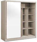 armario, 203 cm, beige, Vente-unique, Armario con 2 puertas correderas, con espejo