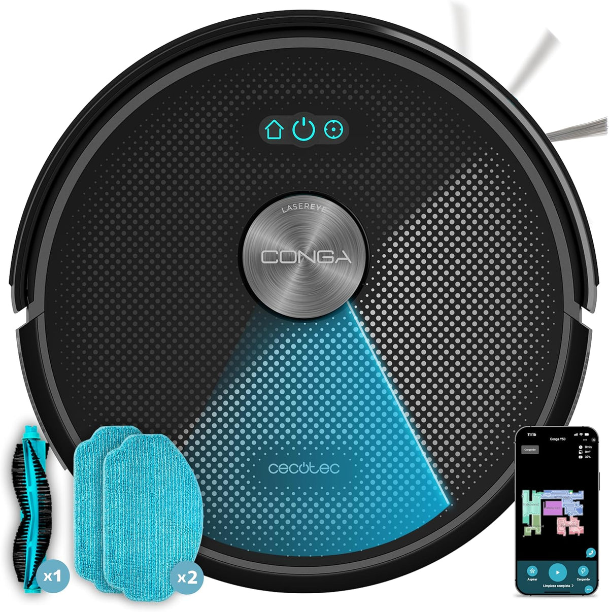 aspirador M50, 310 mm, Cecotec, Robot con Navegación Láser y App Conga X-Treme