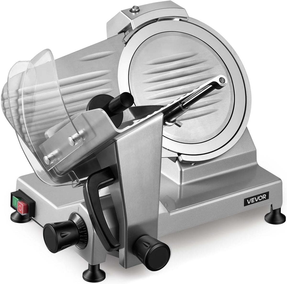 Picadoras de carne, 250 mm, 240 W, regulable, acero, VEVOR, Grosor Ajustable de 0-12 mm para Carne Congelada