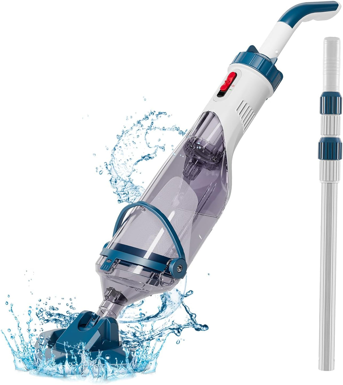 aspirador, 222 cm, 4200 l, inalámbrico, azul, Enhulk, hasta 60 Minutos de autonomía, Aspirador de Piscina con pértiga telescópica, succión de 4200 l/h