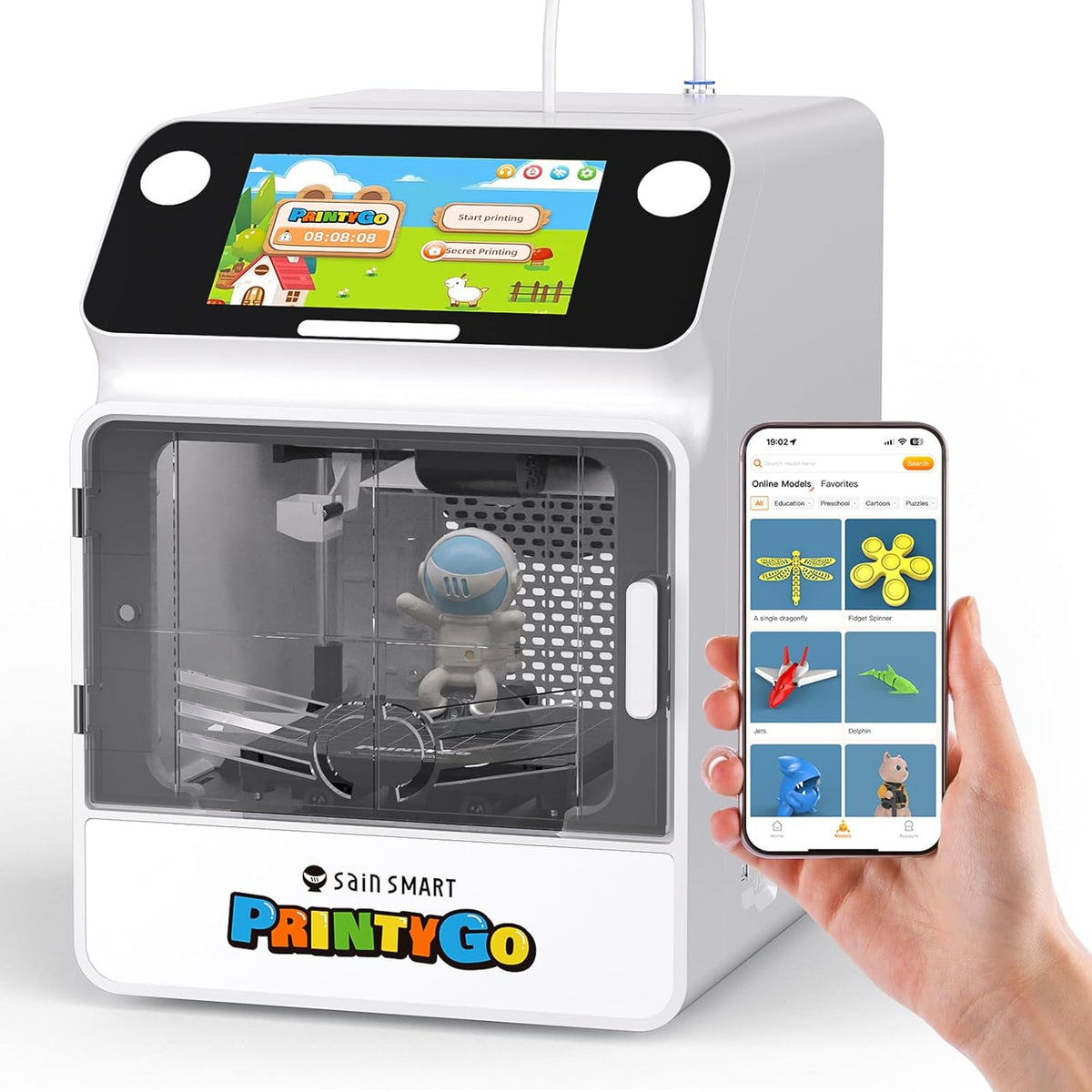 Impresoras 3D, 600 mm, control inteligente, sainsmart, SainSmart Impresora 3D PrintyGo Mini para niños, 600 mm/s, preensamblada para Aprendizaje Stem