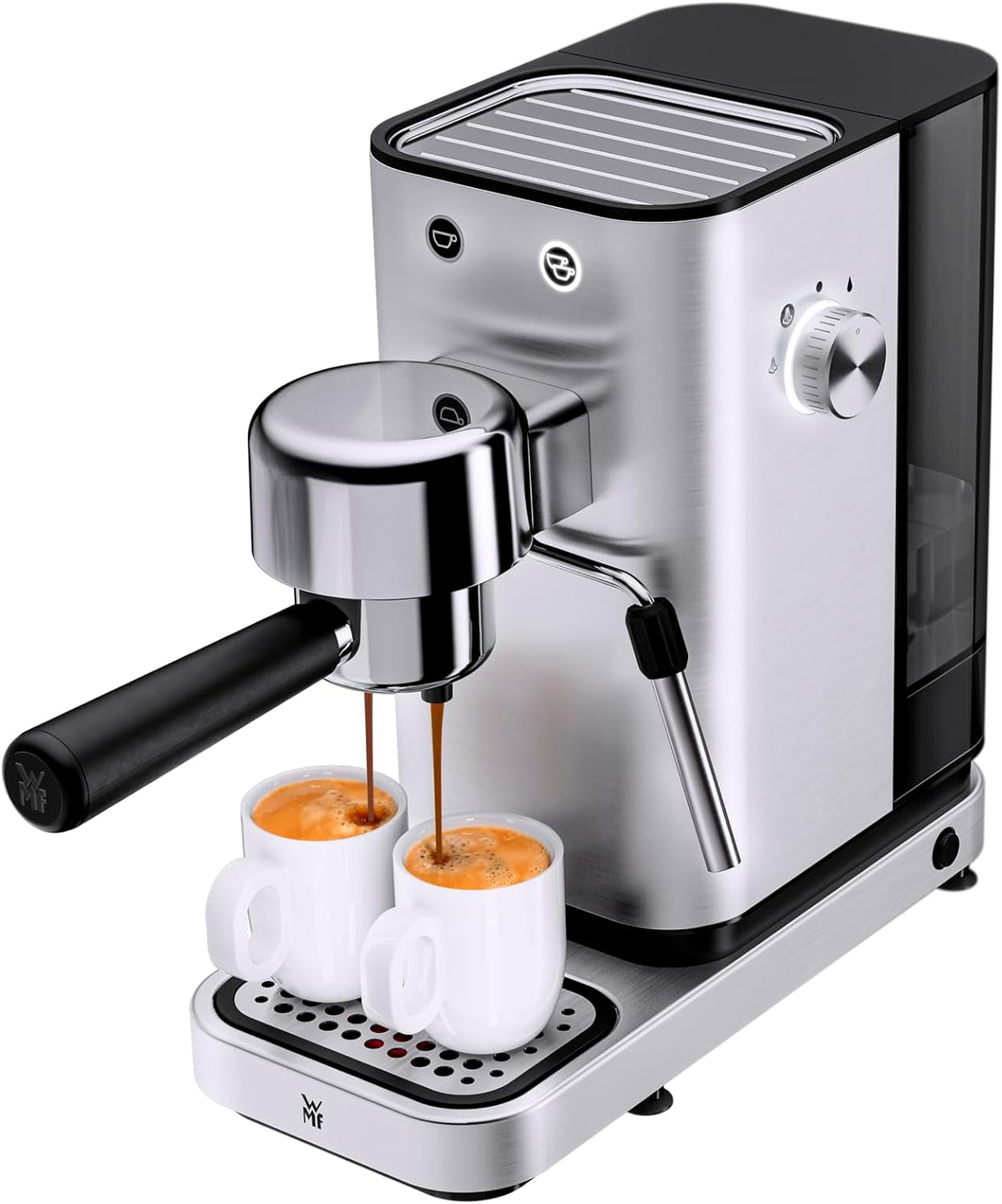 cafetera, 14 × 31 × 30.5 cm, con iluminación LED, acero inoxidable, WMF, 1400 vatios, para 1-2 tazas de expreso, 15 bares, luz led