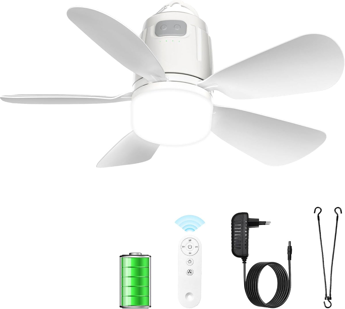 Ventiladores para el techo con lámpara, 50CM, con mando a distancia, inalámbrico, blanco, para la terraza, Gliztech