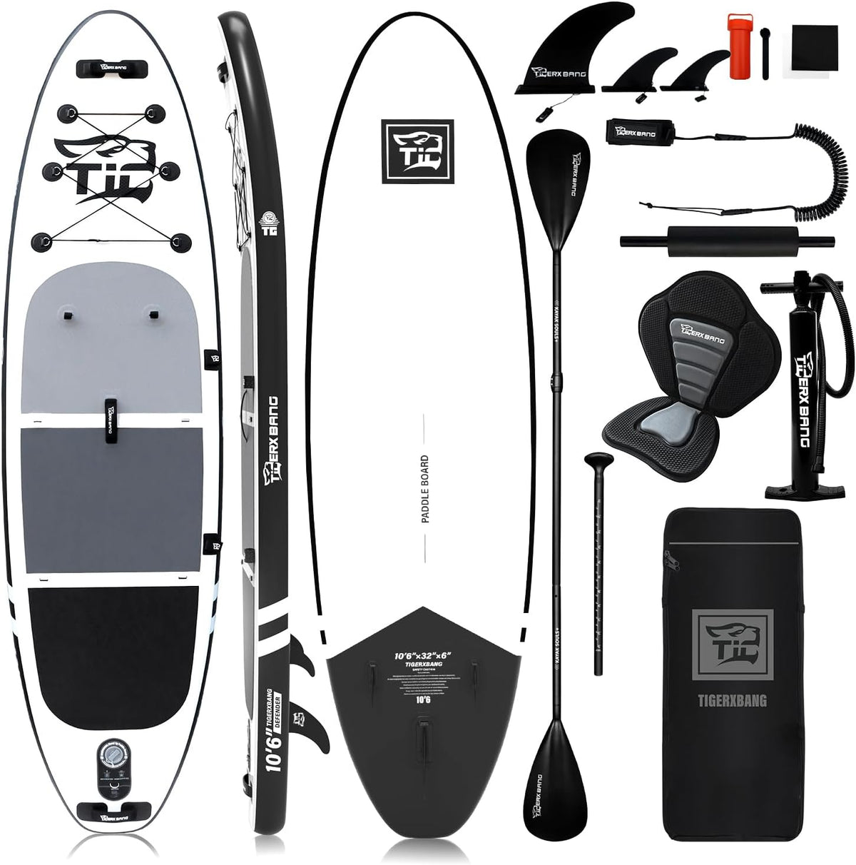 Tablas hinchables, 320 × 82 × 15cm, TIGERXBANG, TIGERXBANG Tabla de surf de pie con remo