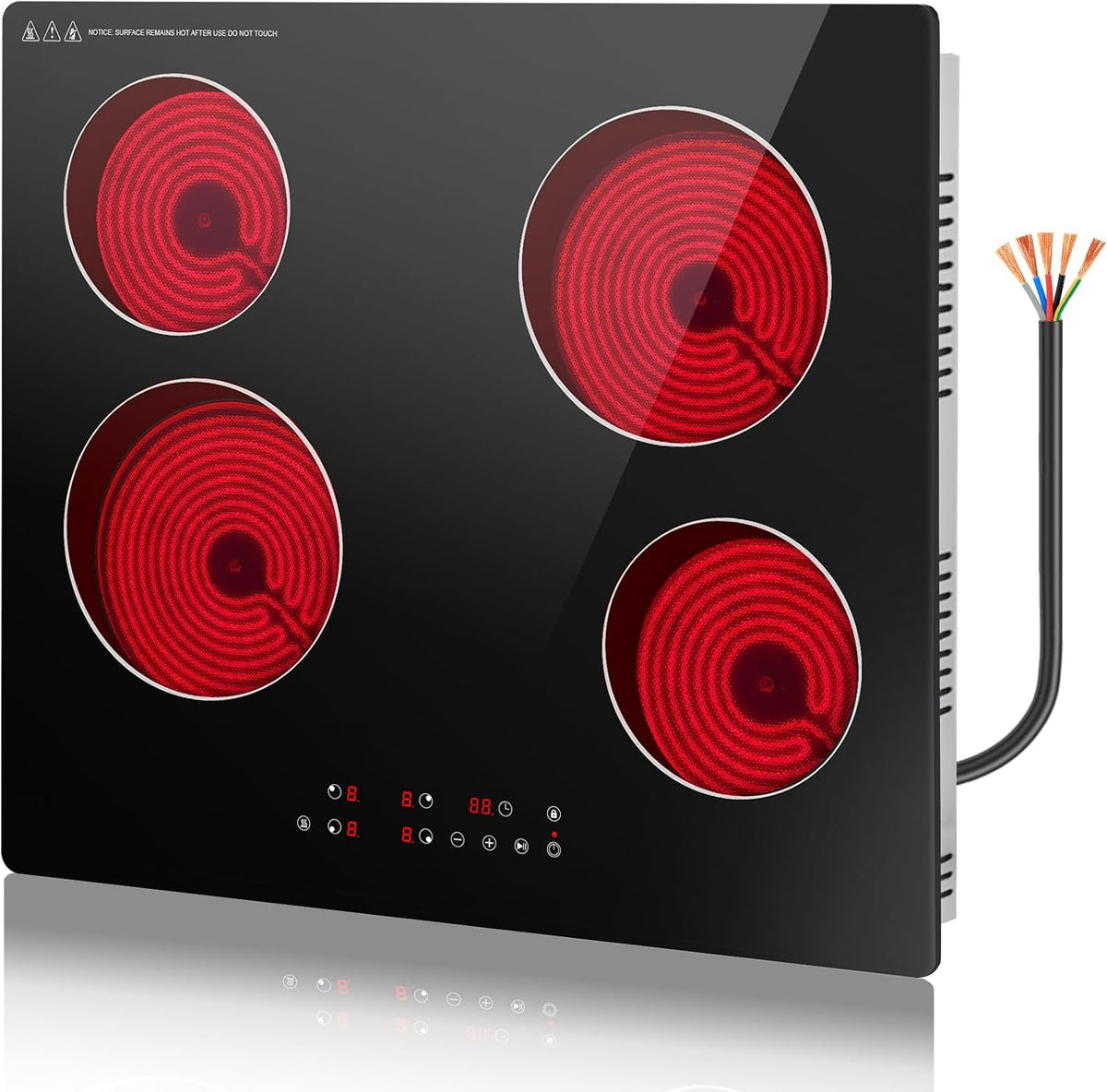 placa de inducción, 60 cm, 6000W, GRACEALL, Placa Vitrocerámica 60 cm 4 Zonas, 6000W Placa Eléctrica con Control Táctil, 9 Niveles de Potencia