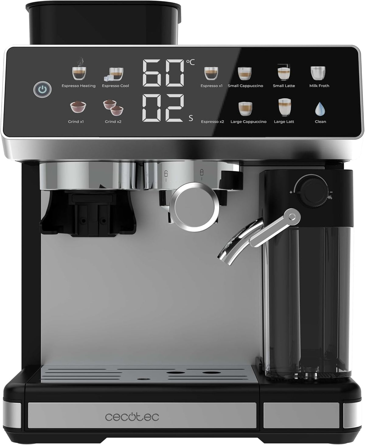 cafetera, 1350W, 2.6L, 500ml, Cecotec, 20 Bares, 2.6L Depósito Agua, 100g Café y 500ml Leche