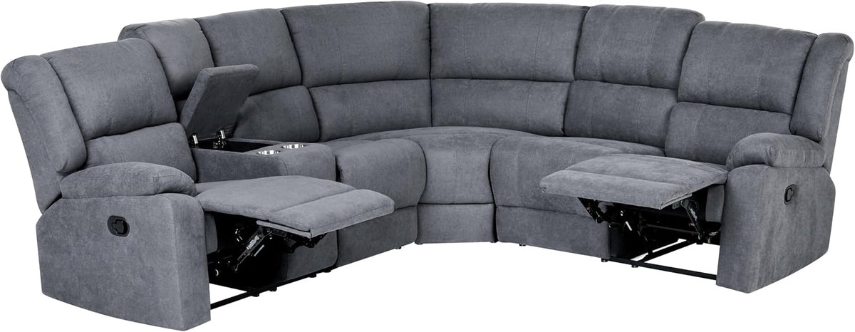 Beliani sofá, 195 × 56 cm, gris, esquinero 5 plazas reclinable Manual Gris Oscuro reposabrazos portavasos