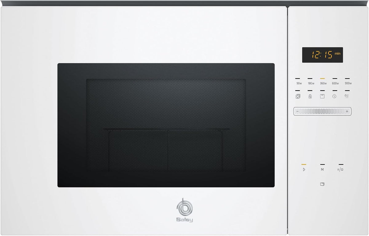 Microondas con grill, 38 cm, 25 l, vidrio, blanco, Balay, 8 recetas, Plato giratorio 31, 5 cm