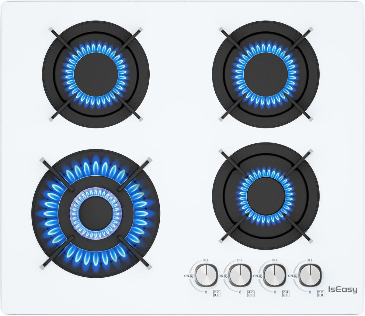 placa de inducción, 60 cm, 7800 W, vidrio, blanco, para la cocina, IsEasy, Encimera de Gas Butano 7800 W