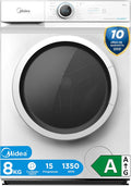 lavadora, 8kg, 1950W, Midea, Carga Frontal, 1350 rpm con Motor Inverter -