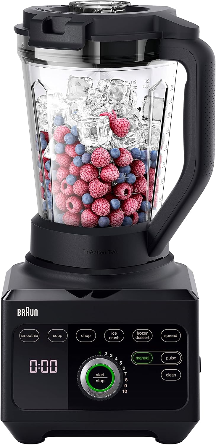 Braun batidora, 1600W, 2L, negro, Braun Batidora PowerBlend JB 9040 de Válvula Triangular, 10 Ajustes de Velocidad Manual + Botón Pulse, Vaso de 2L