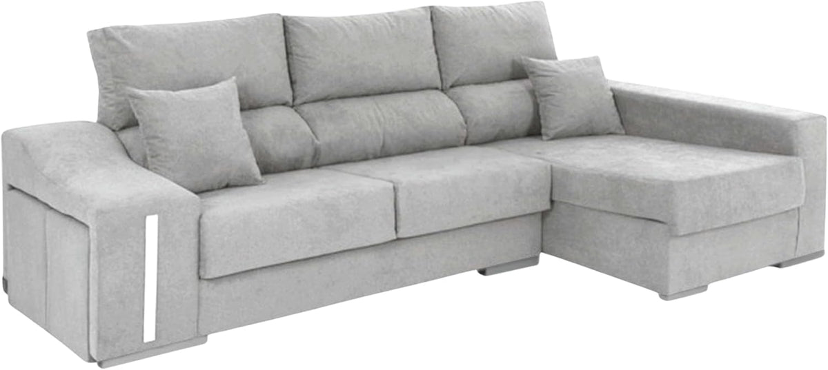 sofá, 263 cm, gris, Miroytengo, Miroytengo Sofá Chaise Longue Oscar Derecha 3 Plazas, 2 Puffs