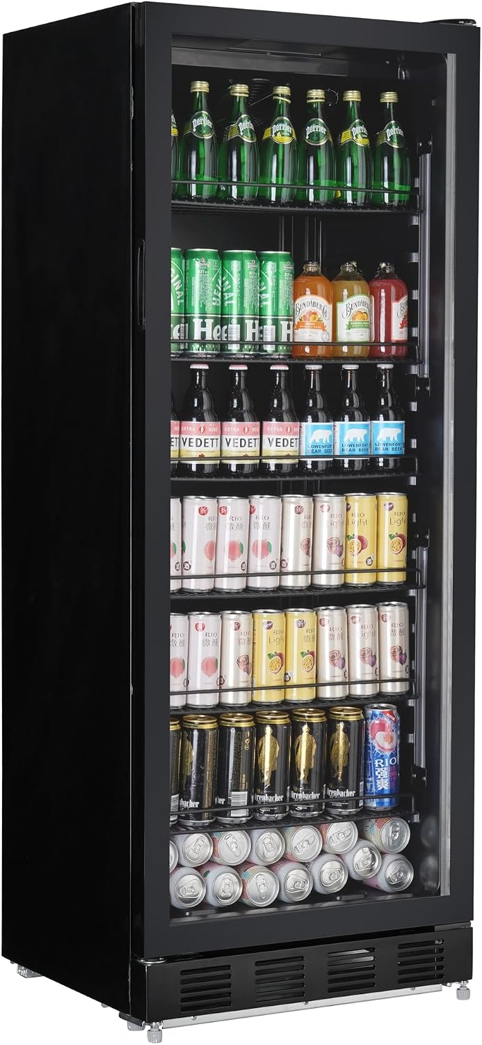 frigorífico GSC4280B, 59,5 × 54,5 × 159 cm, 18 °C, 280L, con iluminación LED, regulable, con estantes, vidrio, negro, METRO Professional