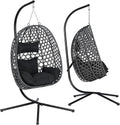 WOLTU Columpios, 102 × 100 × 196 cm, 150 kg, metal, negro, para el jardín, para la terraza, Hamaca Columpio con Cojín y Reposacabezas, Carga 150 kg